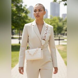 Elegant White Quilted Shoulder Hand Bag Crossbody Purse